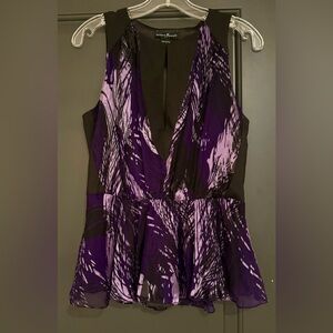 Guess by Marciano black & multi purple silk top - sz M